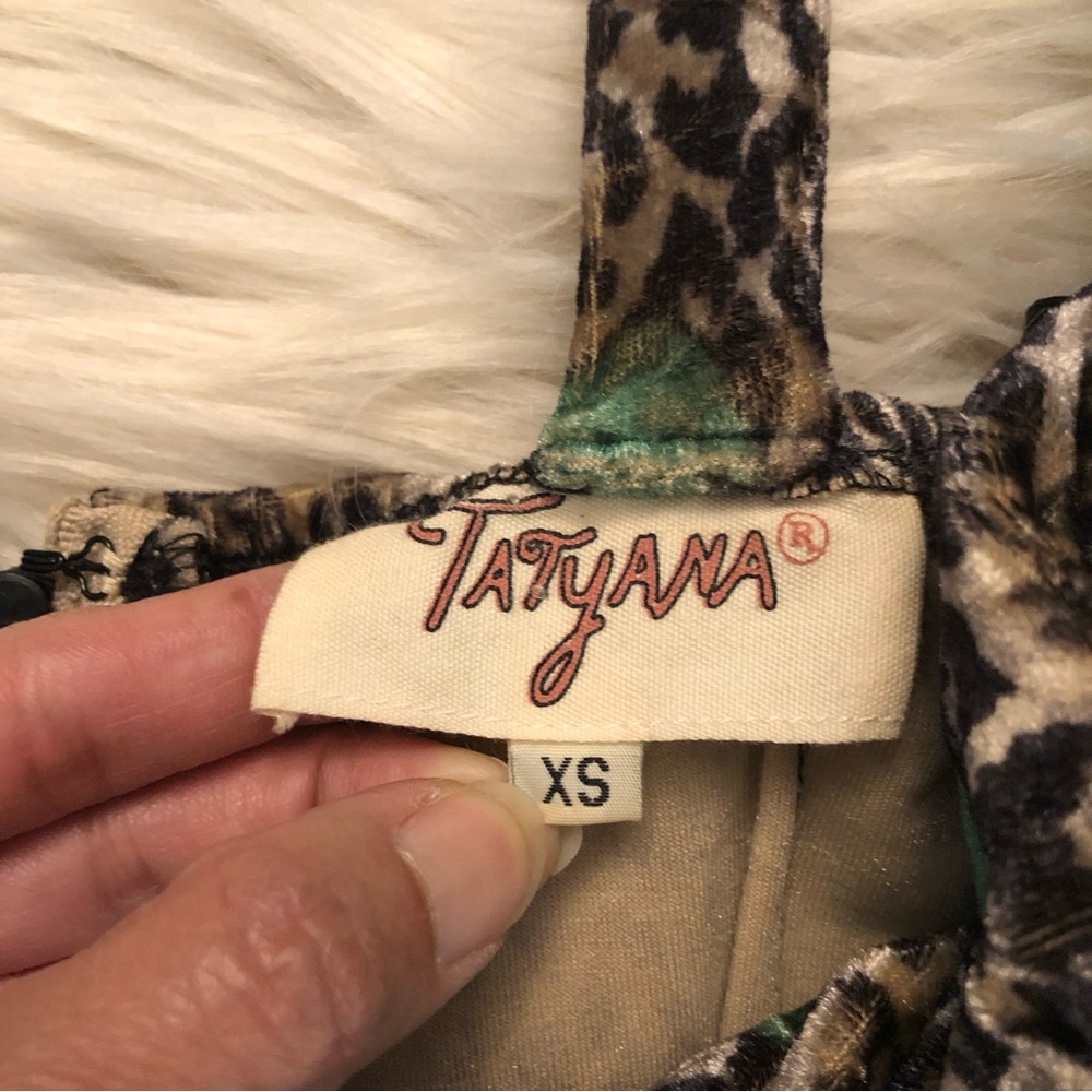 Tatyana Leopard Print Emerald Bow Velvet Bodycon Stretch Midi Dress size XS - Picture 3 of 11